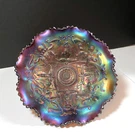 Northwood Wishbone Amethyst Carnival Glass Ruffled 3-Footed Ruffled Bowl
