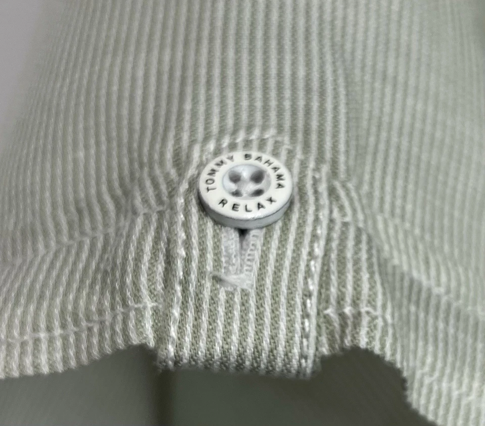 Tommy Bahama 男式纽扣衬衫 M 亚麻混纺白色米色短袖口袋 — 第 3/4 张图片