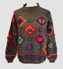 Vintage Northern Isles Hand Knit Sweater Textured Geometric Tres Jolie Womens XL