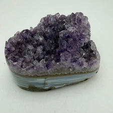 Amethyst Heart Geode Cluster ~ 4” Polished Agate Base Quartz Crystal Display