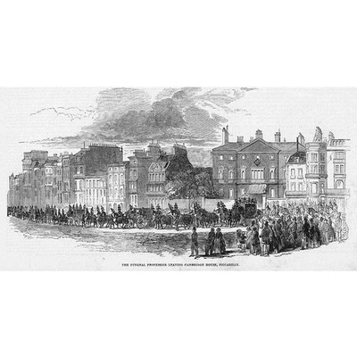 Herzog von Cambridge Trauerzug verlässt Cambridge Haus - antiker Druck 1850