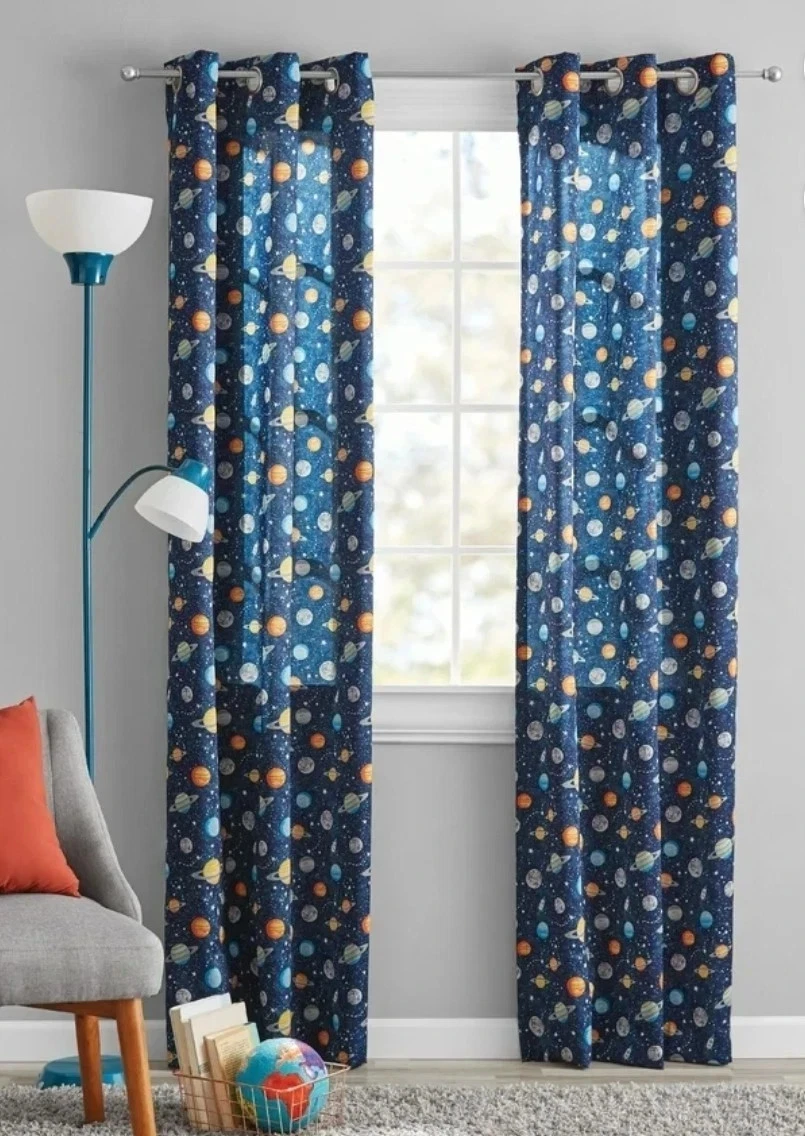Your Zone Boys Window Curtains Blue Planets 2 Panels 37"x 84" Space Galaxy