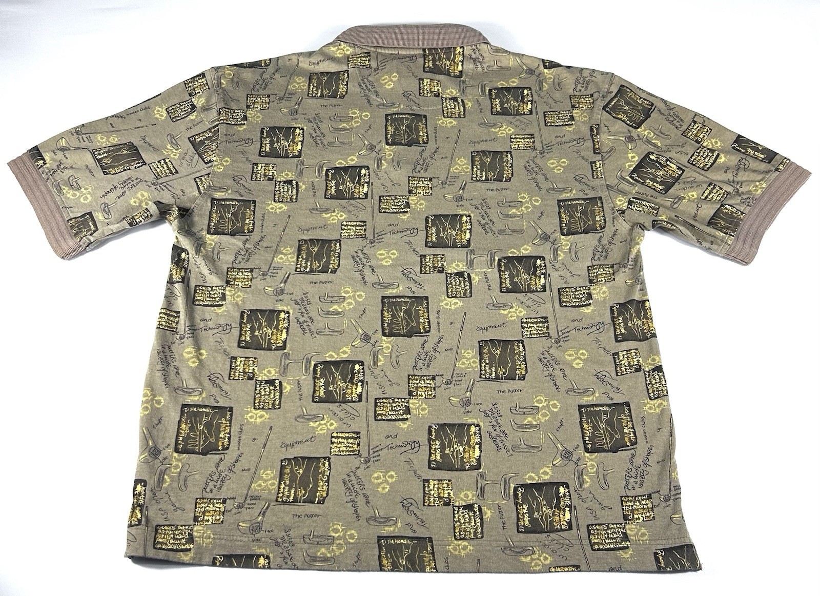 VTG 90s Dockers Golf Men’s L Brown Equipment Tech AOP Short Sleeve Polo Shirt image 2