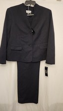 Le Suit Pantsuit Womens 18 Navy Heather 2 Piece Blazer Jacket Pants Career Work