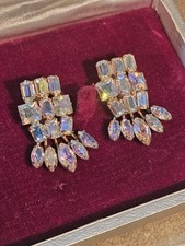 Weiss Signed Gold-Tone Clear Baguette Crystal Rhinestone Dangle Clip-On Earrings