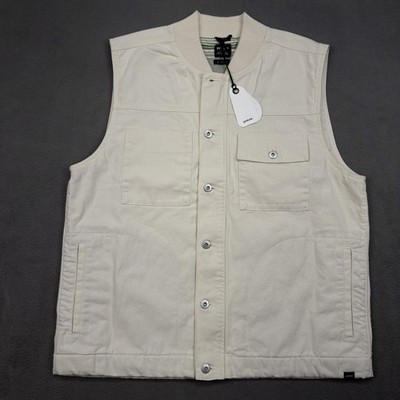 New PrAna Grover Canvas Utility Vest Cargo Mens L Chalk Beige $150 Retail NWT