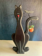 Halloween Black Cat  Painted Shelf Sitter 3D Rustic Primative Country Decor