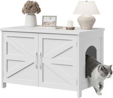 Extra Large XL Wooden Cat Litter Box Enclosure with Barn Door, White