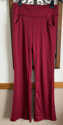 Hanerdun Yoga Pants Wine/Red Flair Leg High Rise Dance Pants Size Medium New