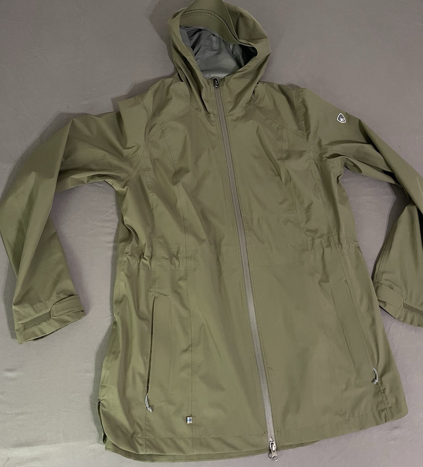 KUHL Women’s Stretch Voyagr XL Olive Green Waterproof Rain Jacket Hooded EUC