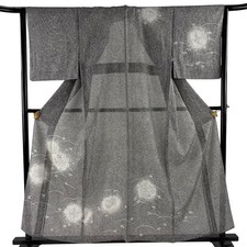 JAPANESE KIMONO HOMONGI black gray 158cm 5 ft 2 in PURE SILK AA10072