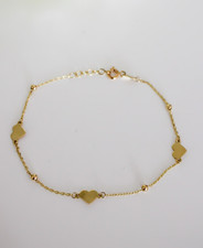 14k Solid Gold Dainty Heart Bracelet Adjustable from 7" to 7.5" 1mm Cable Chain