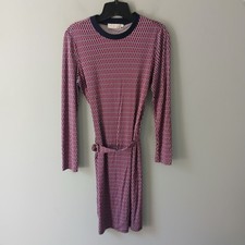Tory Burch Women's Size Small Musee Dress Belted Geometric Long Sleeve Jersey