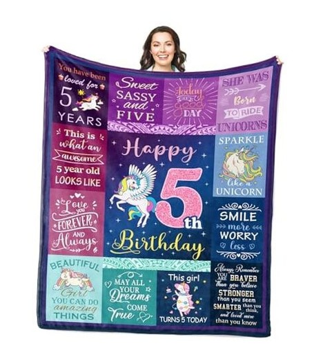 5 Year Old Girl Birthday Gift Ideas Blanket 50"x60", 5th Birthday Gifts for