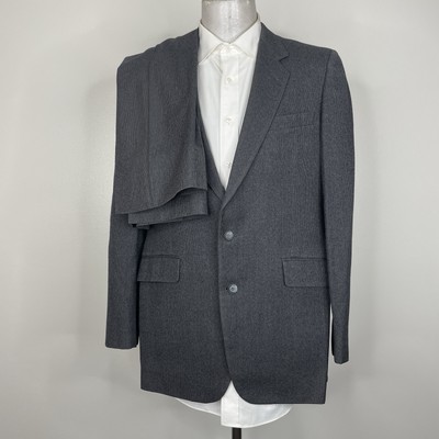 Sasson 2 Piece Suit Mens 42L 34x31 Gray Striped Smooth Textured