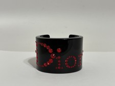 Vtg Christian Dior by John Galliano Black Lucite Red Crystal Logo Cuff Bracelet