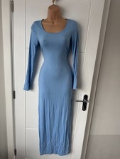 Shein Blue Long Sleeve Bodycon Maxi Dress Womens Size S Stretch Slim Fit