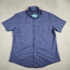 Mizzen Main Shirt Mens Large Blue Geometric Trim Fit Short Sleeve Leeward