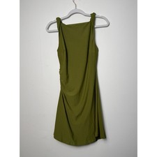 Olive Green Ruched Square Neck Sleeveless Mini Bodycon Dress Cider Women Size S