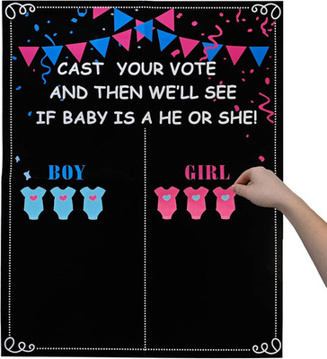 Gender Reveal Party Supplies - 54 Voting Stickers & Large Poster for Baby Shower