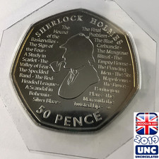 (BRILLIANT UNC) BRITISH 2019 ELIZABETH II FIFTY PENCE 50p  SHERLOCK HOLMES  COIN