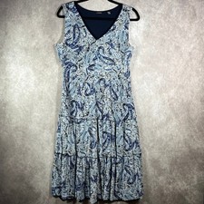 T Tahari Dress Women Medium Blue Paisley Sleeveless Tiered Lined Travel Vacation