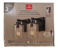 Globe Rechargeable Dimmable LED Wall Sconces Matte Black Finish Indoor 2 Pack OB
