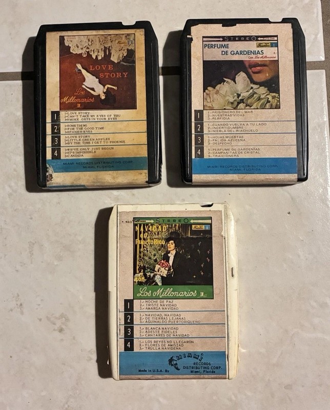 3 Los Millonarios  8 Track Cartridge Tapes - Navidad N PR, Love Story, Gardenia 