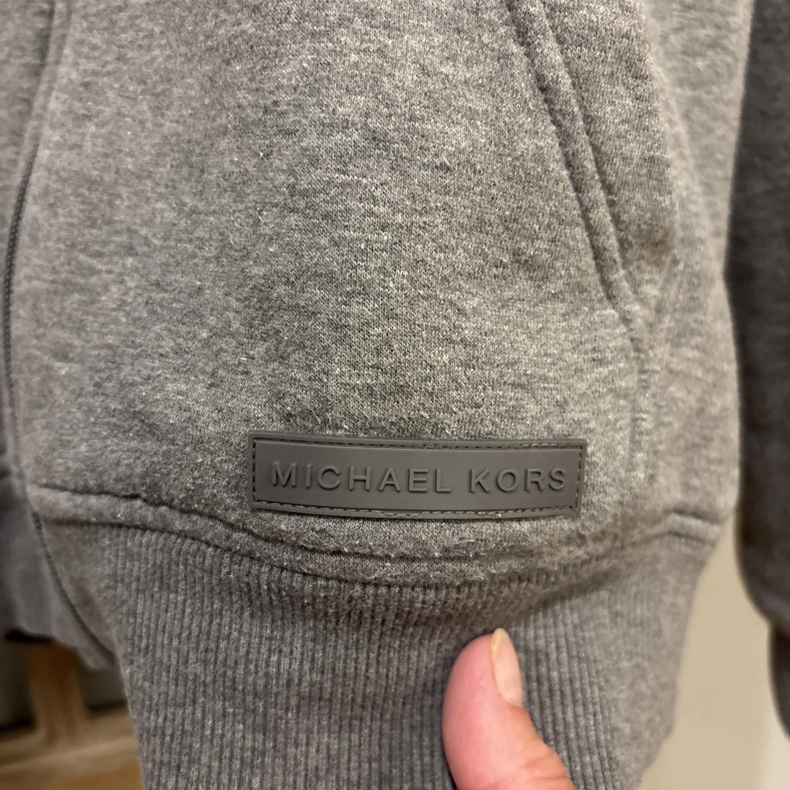 Felpa Michael Kors in cotone con cappuccio e zip grigia con fodera in sherpa donna S