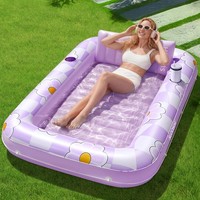 "Aufblasbarer Tanning Pool 70\" X 46\" Mit Kissen 4-In-1 Sonnenliege Badebett Lila"