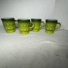 Vintage Set of 4 Fire King Anchor Hocking Diamond Pattern Coffee Cups Green