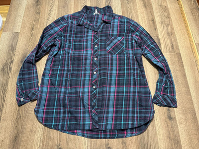 Sonoma Shirt Women's Size XL Black Pink Blue Plaid Long Sleeve Button Shirt