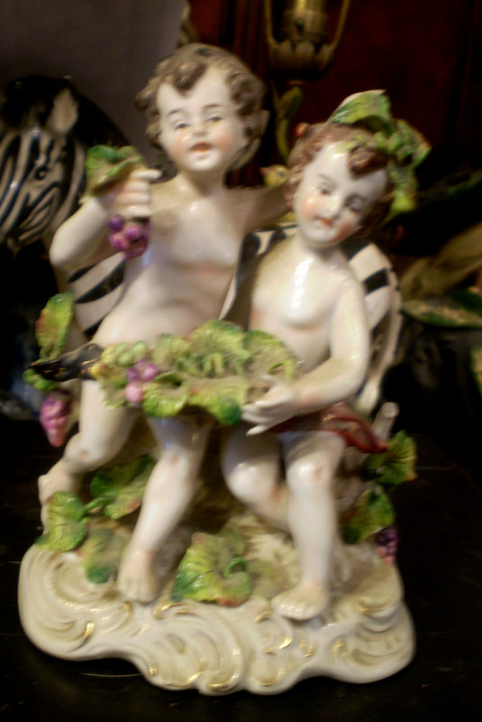 Vintage antique  Bachus cherubs putti wine theme porcelain figurine   7/10  5 in