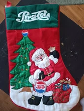 Vintage Pepsi Cola Santa Claus Christmas Stocking, Red Sheer Backing