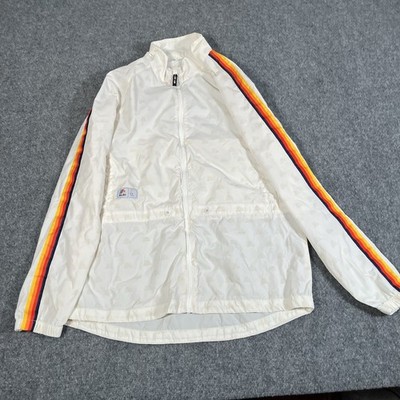 Aldi Jacket Men s Medium White Stripped Advertising Promo Lightweight Outdoors