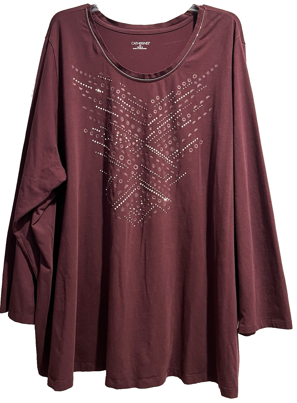 Catherines Top Size 4X Burgundy Scoop Neck Stud Embellished Long Sleeve Tunic
