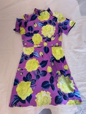 ASOS Women Purple Yellow Floral Dress Flit Flare Short Sleeve Zip Back Summer