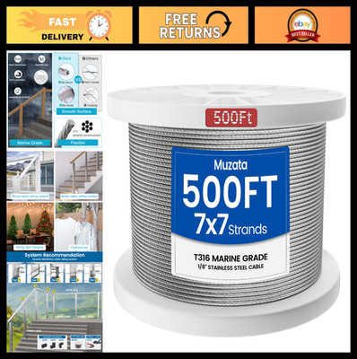 500ft 1/8'' Stainless Steel Cable Railing Kit - T316 Wire Rope, 1800lb Strength,