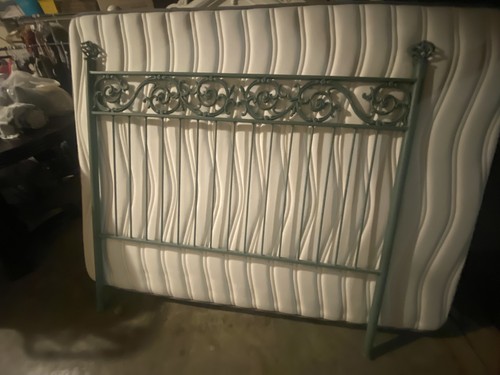 Vintage Metal Bed Frame Headboard Footboard Teal Green Scroll Iron Antique Style - Picture 5 of 5