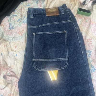 Wu Wear Jeans Mens 38x32 Blue Denim Wide Leg Pants Skater Baggy Grunge Strap Y2K