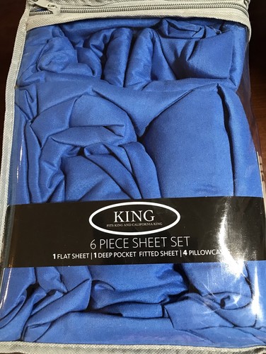 BAMBOO 2000 Series, King/California King, Ultra Plush, 6 Pc Royal Blue Set. NEW - Picture 5 of 11