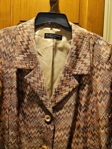 Dana Buchman Women Earth Color Pattern Lined Jacket Size 16 - Picture 8 of 8