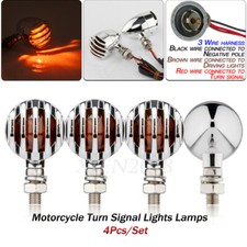 4x Motorcycle Silver Grill Turn Signal Tail Light For Harley Cafe Bobber Chopper