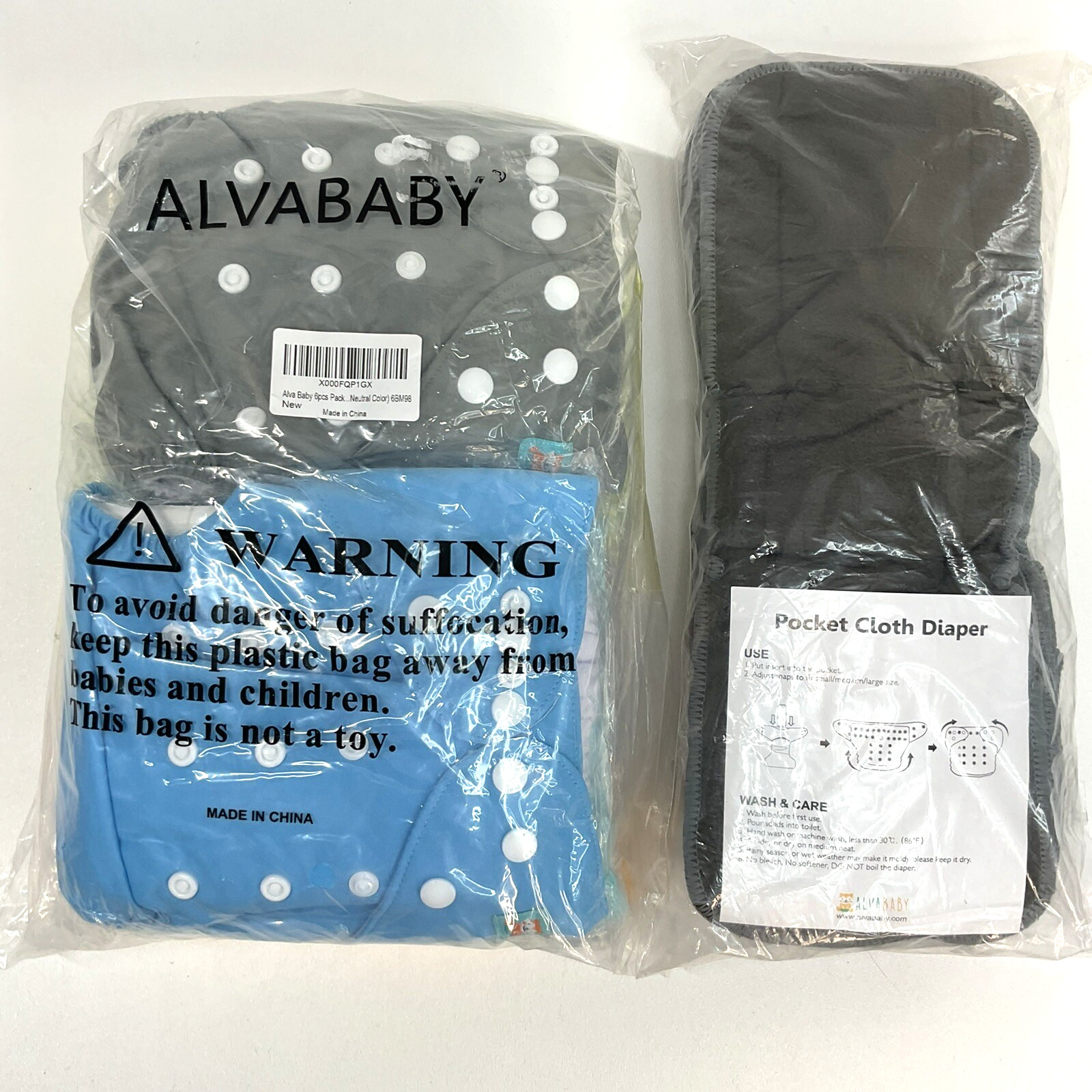S 6 Pack + 6 Inserts New One Size Adjustable Pocket..