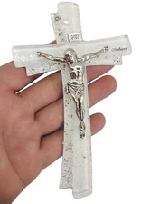 Wall Modern Glass Murano Crucifix Cross White Multicolor From Medjugorje 6.3"