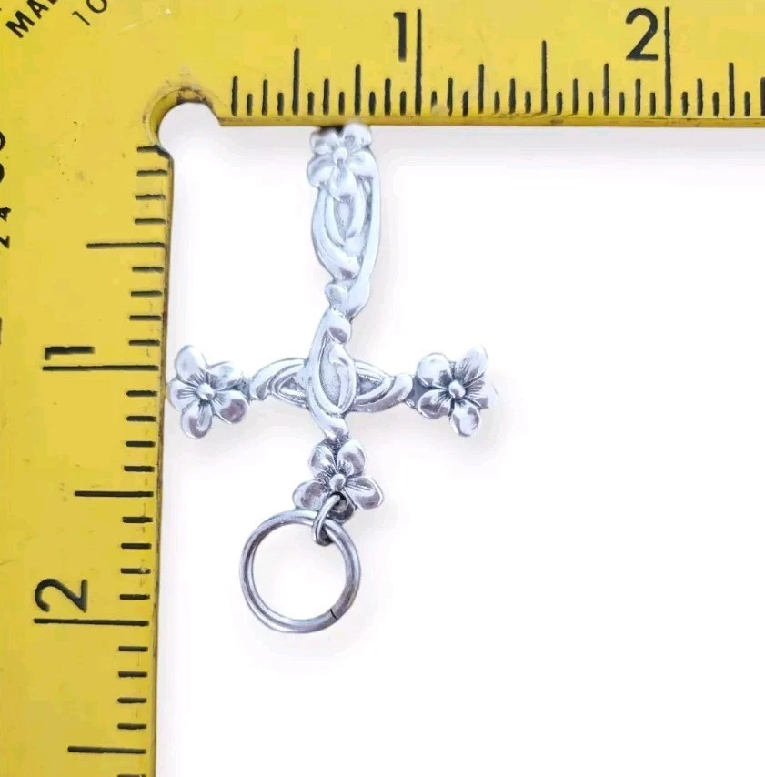 Silver Spoon Cross Pendant Silver Plated Floral Design - Image 3 of 3