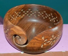 Unique Gift Rosewood Handmade Wooden Yarn Bowl  Knitting Bowls  Crochet 6"x 3"