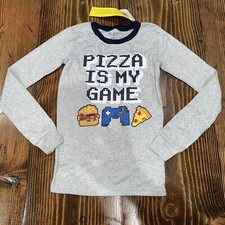 Children  s Place Boys Size 10 Pizza Video Game Pajama Shirt - Gray NWT