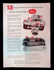 1956 Leica M-3 "12 Unique Features, Nothing Like a Leica" Vintage Print Ad