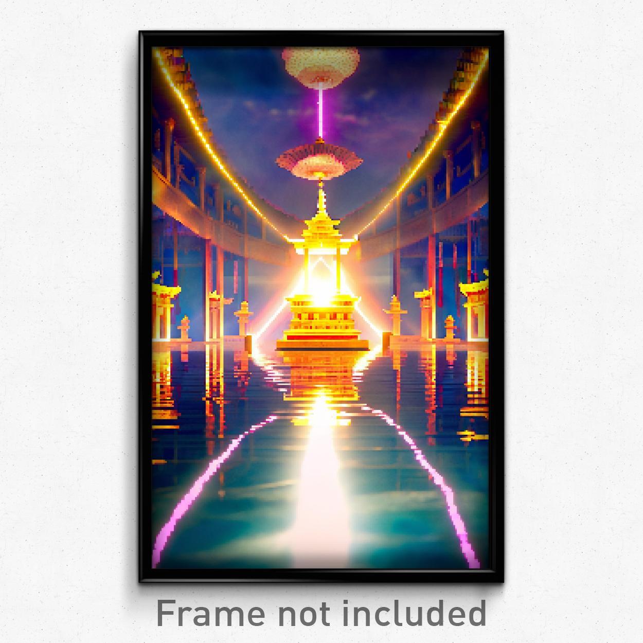 8 Bit Psychedelic Pixel Art Poster - Heavenly Temple Video Game Print